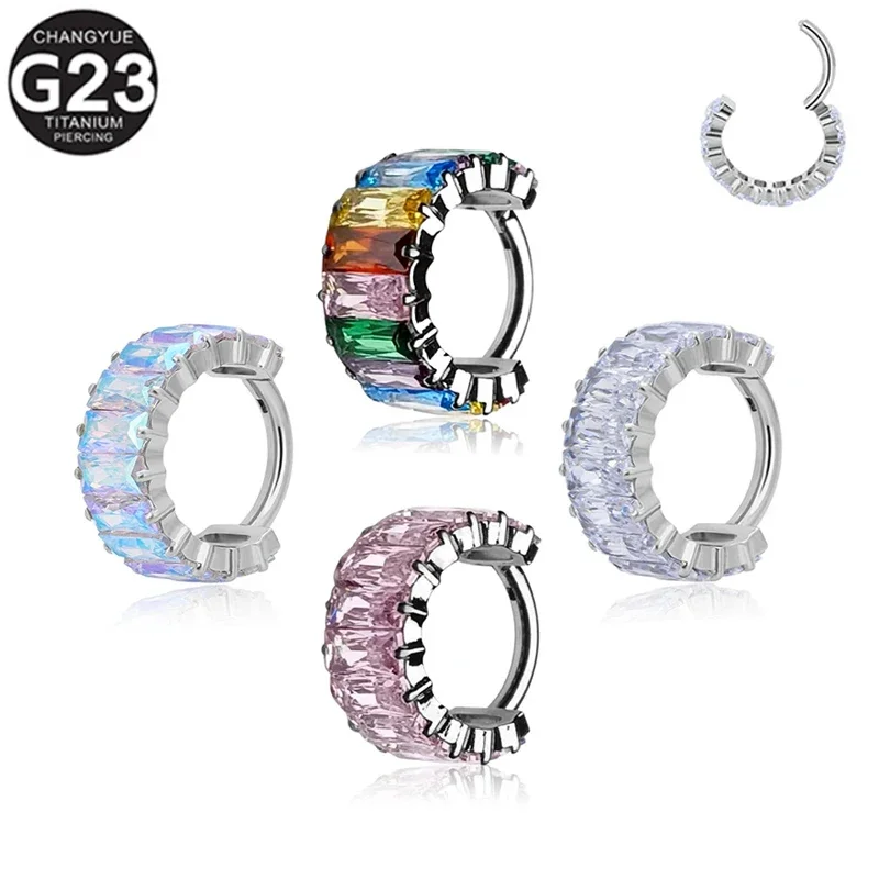 

ASTM F136 Titanium Piercing 8/10MM Clicker Hoop ZC Earring Nose Rings Septum Ear Tragus Cartilage Daith Helix Body Jewelry 16G