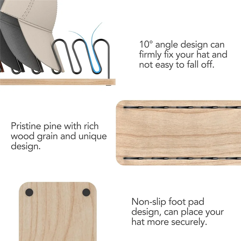 Hat Organizer For Baseball Caps 2 Pack, Wood And Metal Hat Storage For Baseball Caps For 14Caps, Tabletop Hat Racks-AA26