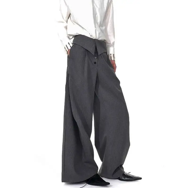 LUZHEN Layer Patchwork Waist Hemline Design Wide Leg Double Trousers Men's 2025 Solid Color Handsome Street Casual Pants JY7157