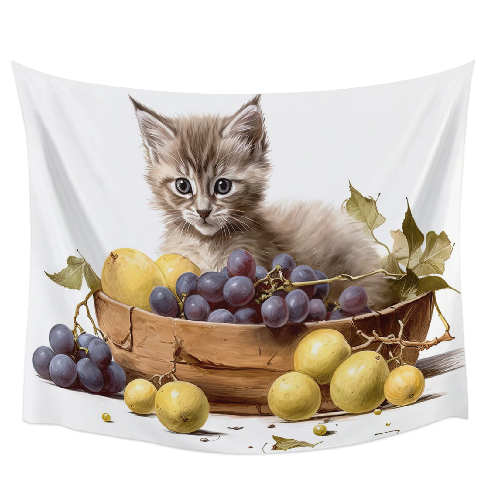 Kitten Fruit Grapes Tapestry Wall Hanging Boho Wall Tapestry Xmas Bedroom Living Room Decor Hanging Cloth