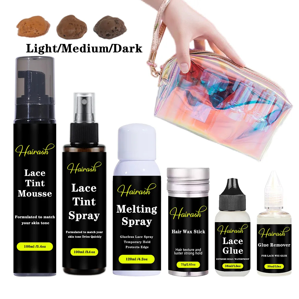 

Makeup Bag With Melting Spray Lace Tint Spray Lace Front Wig Glue Hair Wax Stick Glue Remover Installation Kit