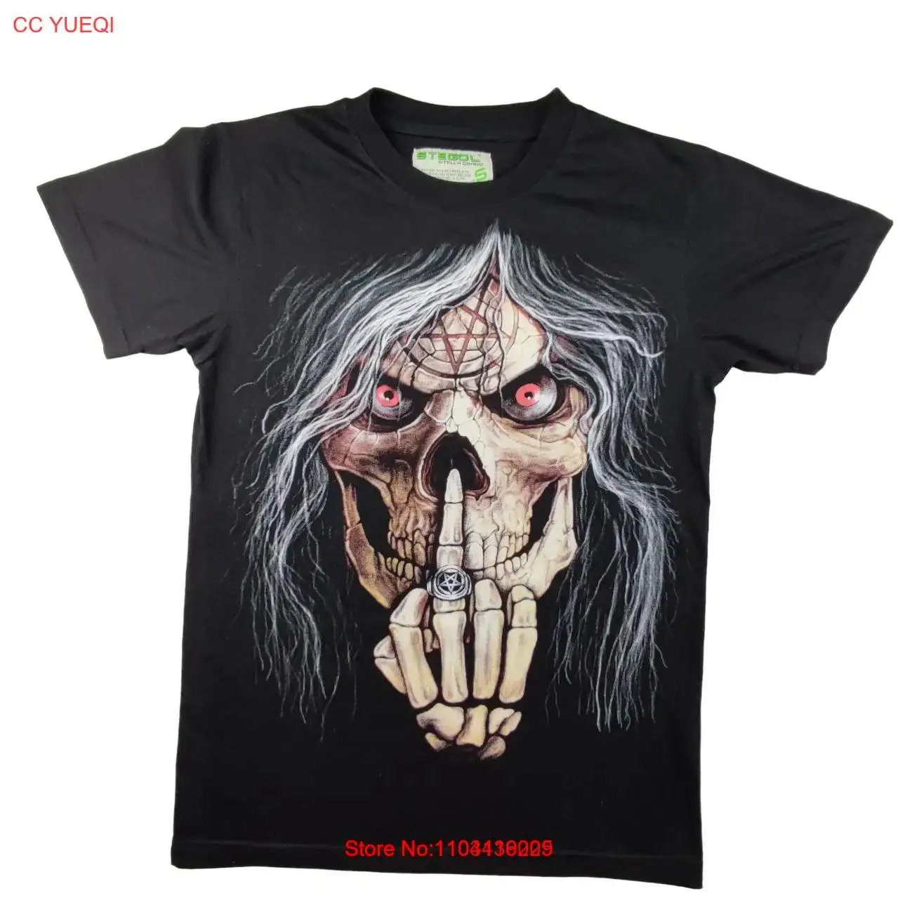 Vintage Stegol Stella Drago Skull T Shirt Size M Mens Black Cotton Crew Graphic