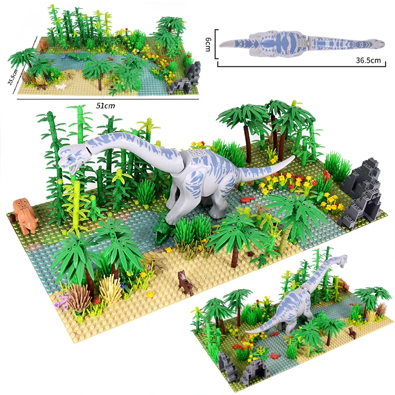 MOC Jurassic World Rainforest Dinosaurs Park Dino Animal Jungle Flower Tree Plants Building Blocks Assemble Kids DIY Toys Gifts