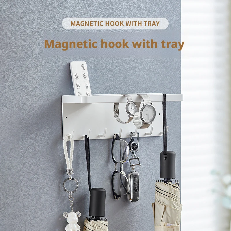 no-drill-magnetic-umbrella-rack-japanese-style-with-drip-tray-wall-mounted-multifunctional-hooks-organizer-bulk-wholesale