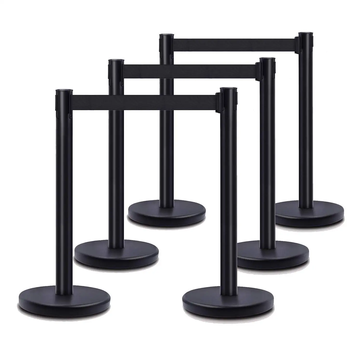 DuraSteel-Stanchion de Control de multitudes para trabajo pesado, acero de primera calidad, negro, 6,5 pies, cinturón retráctil negro, barrera de seguridad