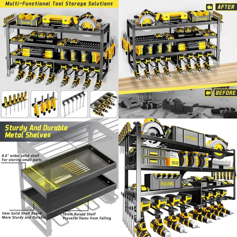 

4-Tier Heavy-Duty Power Tool Storage Rack with 8 Drill Holders, Easy Install for Garage and Workshop Organization