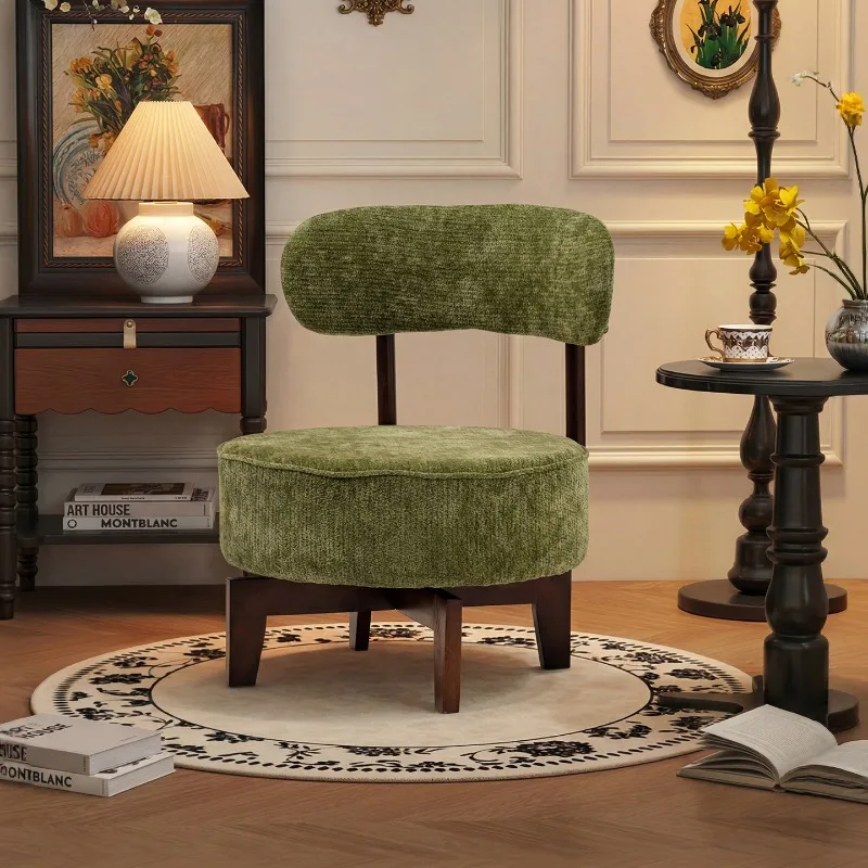 Swivel Solid Wood Shoe Bench, Mid-Century Accent Chair with Cushioned Backrest,Soft Skin-Friendly Stool for Entryway Living Room