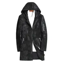 Batmo 2022 new arrival autumn high quality sheepskin hooded long trench coat men,men's real leather jackets men Overcoat