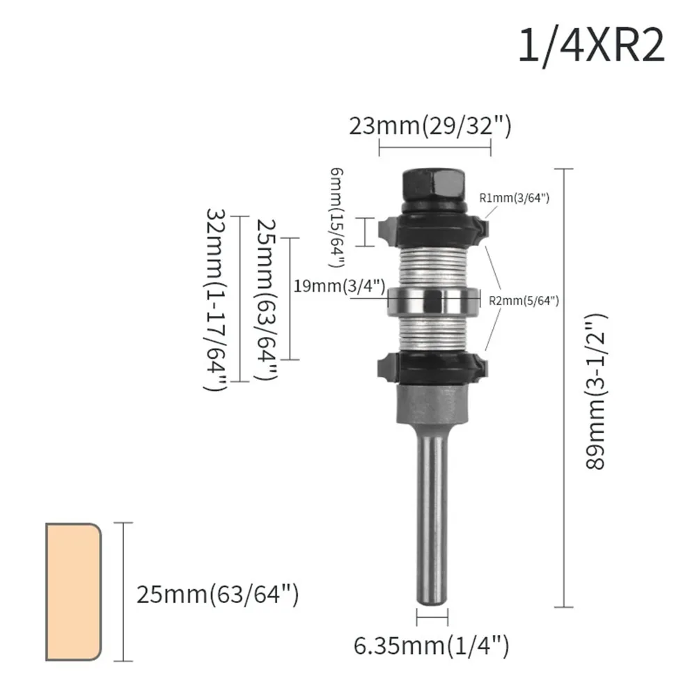 

1pc Double Bearing Router Bit Wood Cutting Trimming Machine Tool with R1 R2 or R3 for Plastic Sheet MDF Sandalwood