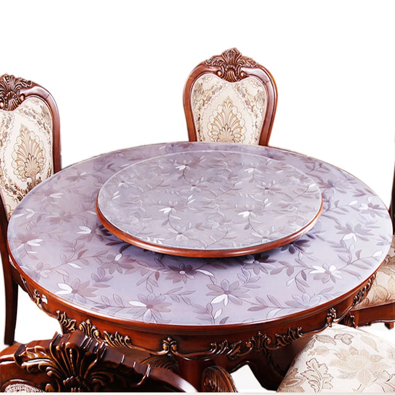Round Tablecloth Waterproof Oilproof PVC Table Cover Glass Soft Cloth Table Cover Home Kitchen Dining Room Placemat 1mm