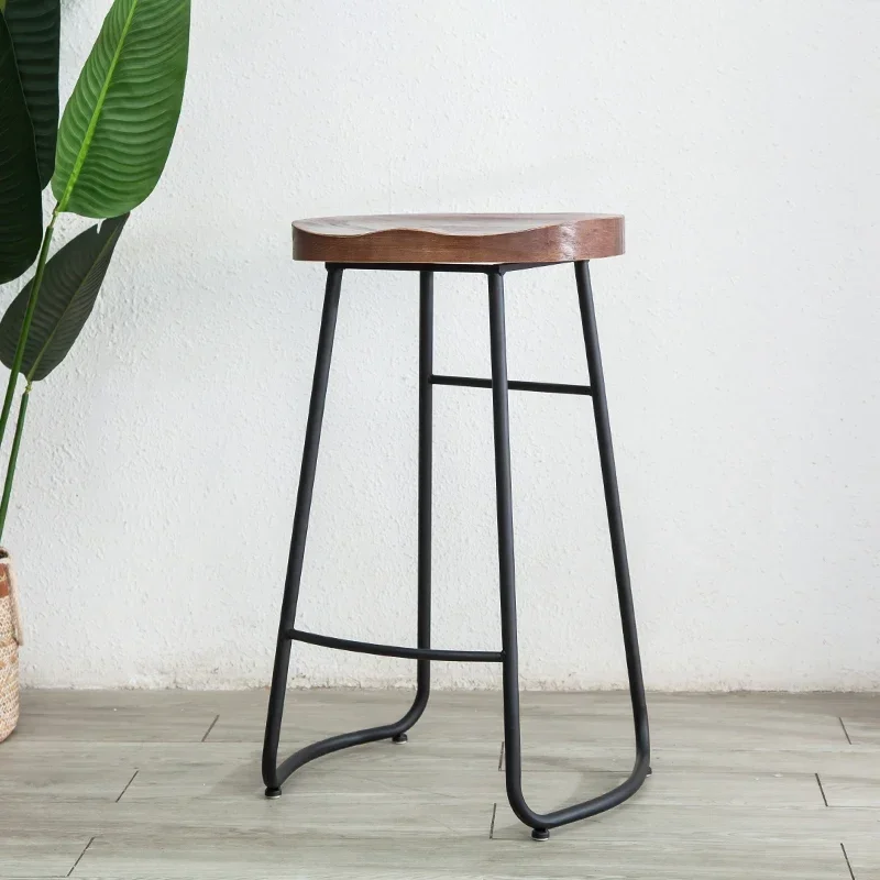 Simple Modern Bar Chairs Iron High Legged Counter Stool Solid Wood Seating Kitchen Chair Versatile Scene Home Furniture