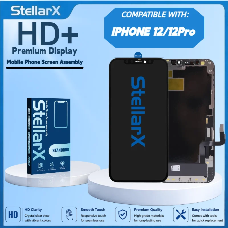 StellarX HD+ High Resolution Display Screen Replacement for IPhone12 12Pro Full Display Assembly Repair Parts with Free Tools