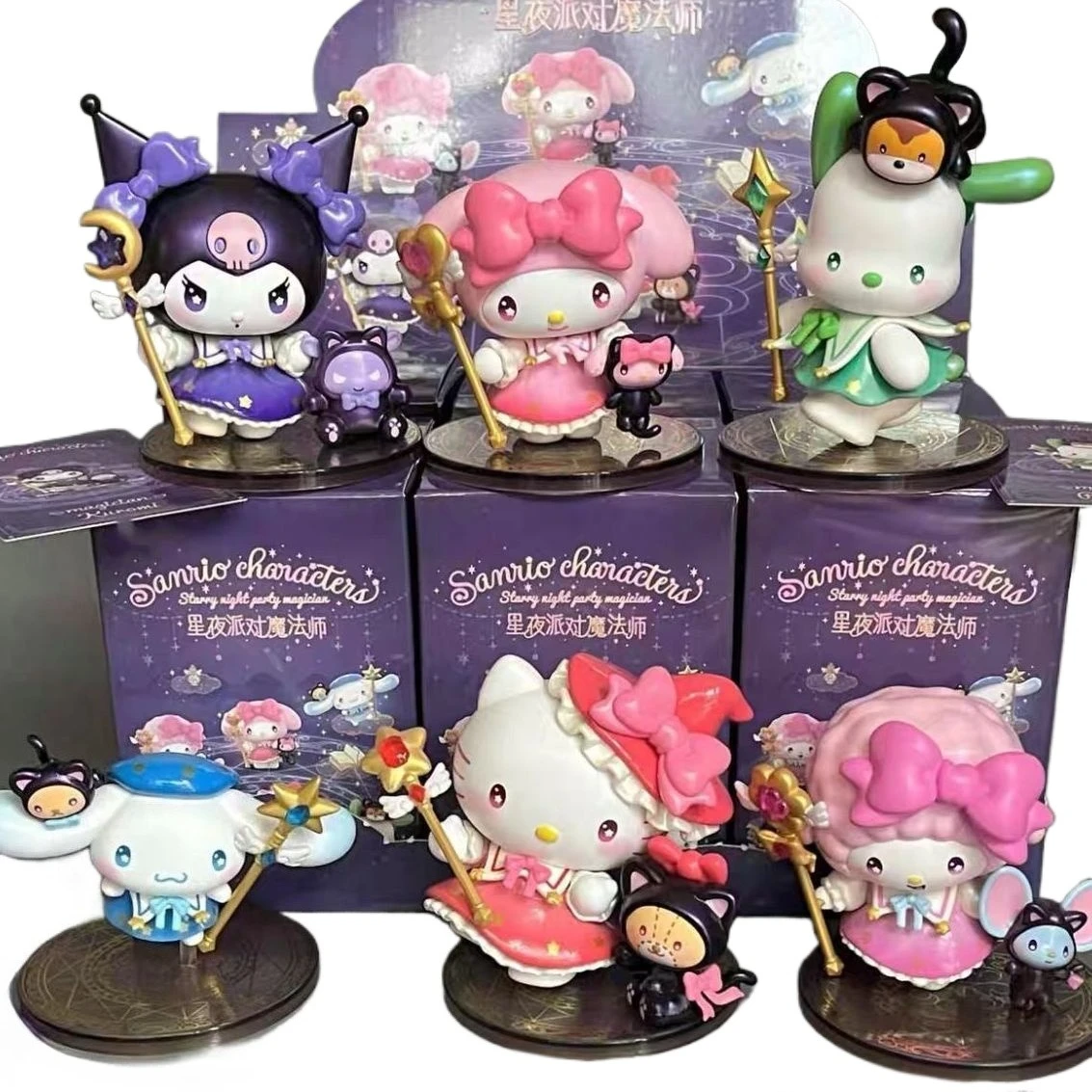 

Cartoon Cute Starry Night Party Magician Series Blind Box Tide Play Figure Melody Kuromi Cinnamoroll Doll Tabletop Ornament Gift