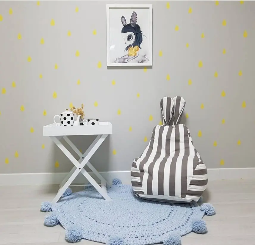 Kids Cartoon Sofa INS Style Stripes Cute Rabbit Ears Lazy Sofa Seat Stool Leisure Removable Washable Kids Soft Sofa Bean Bag