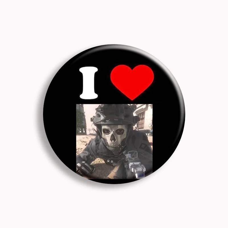 58mm Hot Game Call Of Duty I love My Boyfriend Simon Riley Ghost  Button Pin Creative Ctue Baby Konig Fanart Badge Fans Collec