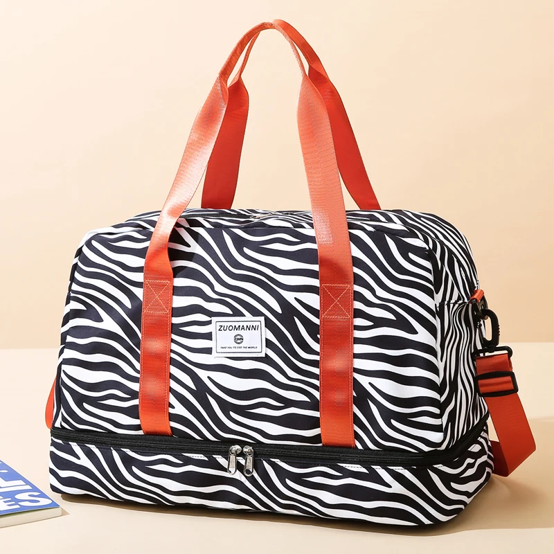 大容量ナイロン製トラベルダッフルバッグ、アニマルプリントスポーツジム収納バッグ、ポータブル女性用ウィークエンダーオーバーナイトバッグ