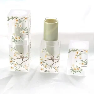 12.1mm Empty Lip Balm Container 3D Pattern Design Compact Birds Flowers Frosted Square Lip Balm Container Lipstick Tube DIY