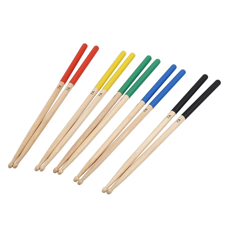 5 Pairs/Set 7A Maple Drum Sticks For Kids/Children, Fit For All Drum Sets Drum Accessories Multi Color