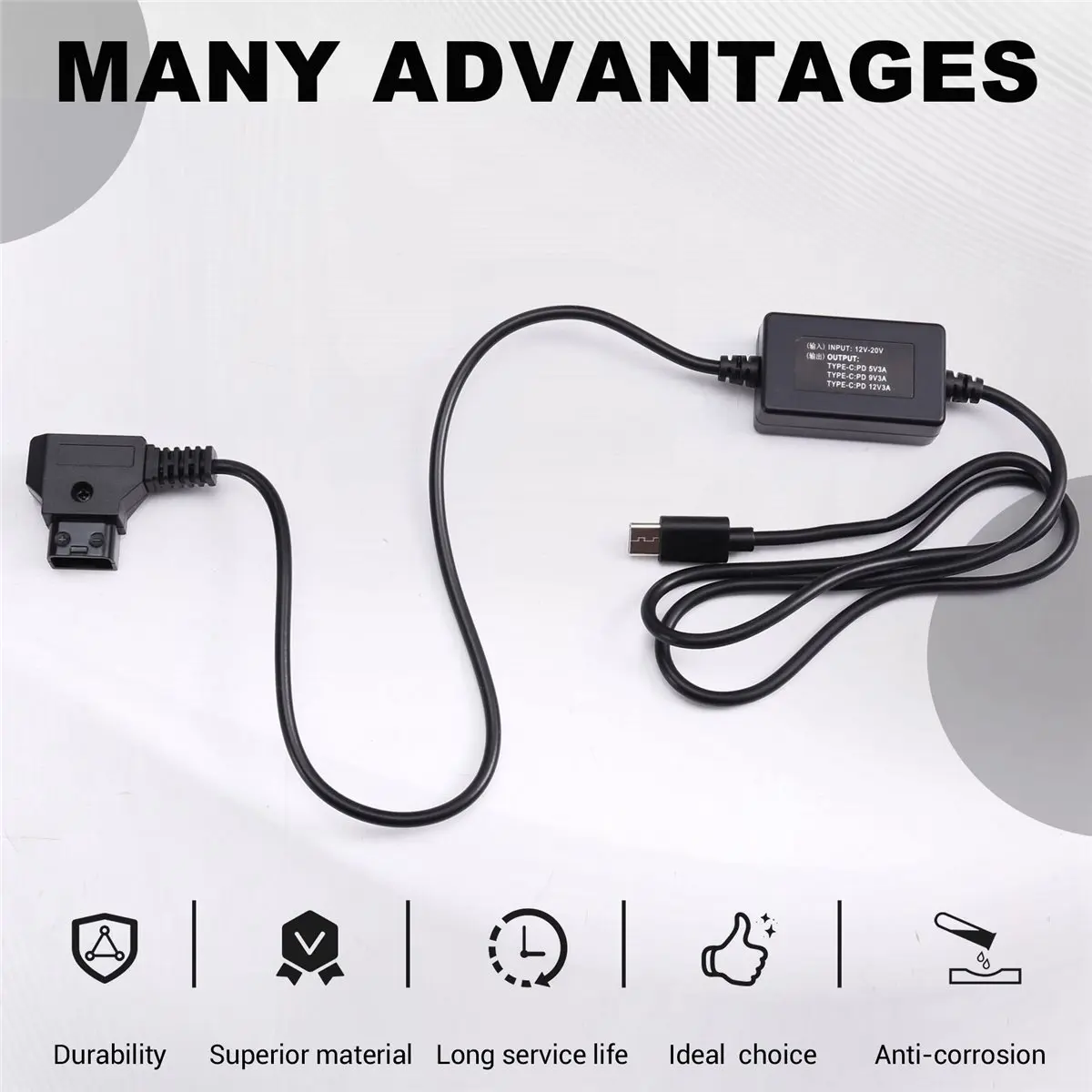 DT81 D Tap Male to Type C Power Cable 3A Multi Guards High Efficiency D Tap Fast Charging Power Cable for Camera D Tap Cable