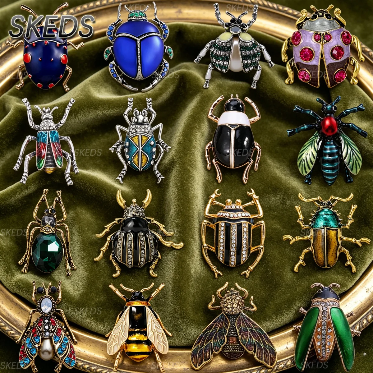 SKEDS Exquisite Bienenbroschen für Damen, Strass-Käfer-Anstecknadeln, Insekten-Reversnadeln, Bankett-Party-Rucksack-Geschenke, Schmuck-Accessoires