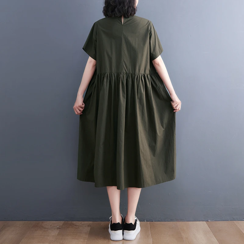 Originale estivo da donna artistico retrò Sle giapponese sciolto casual colore puro Dr Tu Ins abbinato tutto cotone Maxi Dr