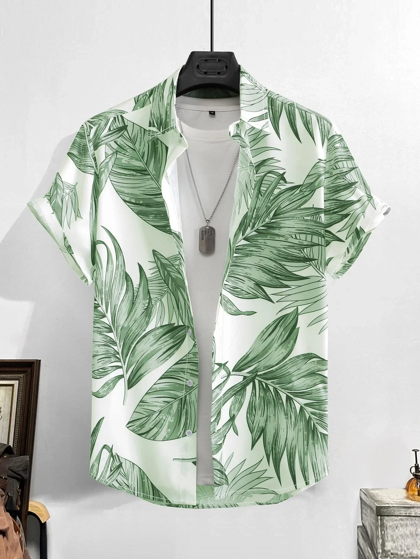 Leaves Tropical Men's Vacation Hawaii 3D Printed Shirt Outdoor Vacation Beach Summer Casual Lapel Short Sleeve Hawaiian Shirt
