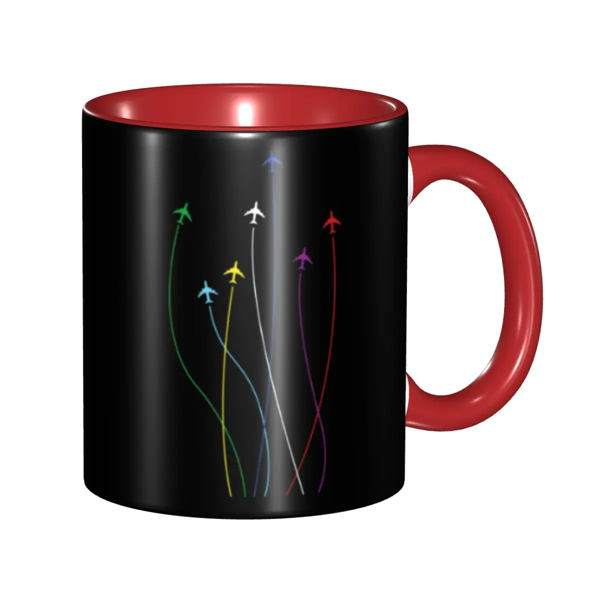 Personalized Rainbow Airplanes Flying On Eachother Coffee Mug DIY Aviation Fighter Pilot Ceramic Milk Tea Cups