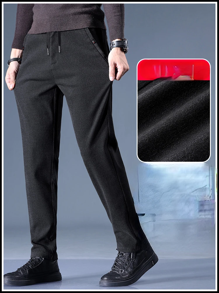 

2023 Autumn Winter Woolen Trousers Men Casual Slim Fit Business Dress Pants Office Social Wedding Groom Solid Color Trouser A117