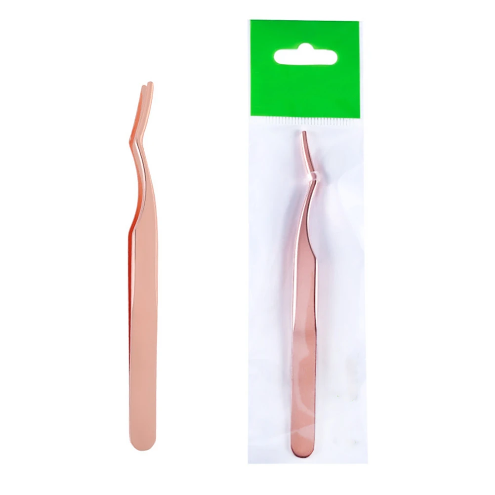 2Pcs Metal Eyelash Tweezers with Curved Tip for Women Easy Maneuver Into Any Direction Or Angle Rose Gold Eyelashes Tweezers