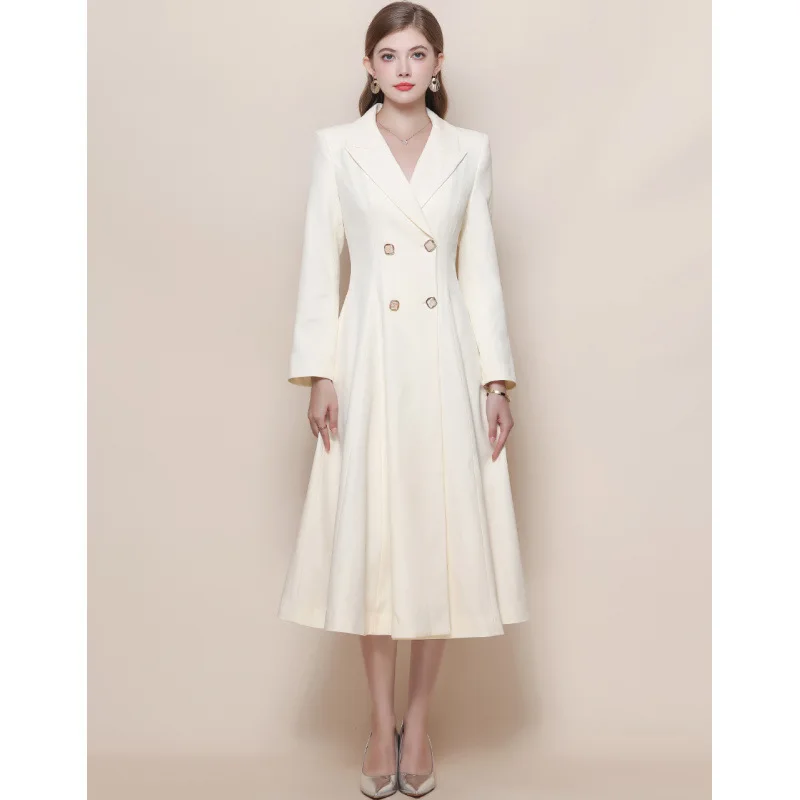 Manteau Midi Dr rétro taille haute, jupe Double boutonnage, robe de soirée longue Sve pour femmes d'âge moyen