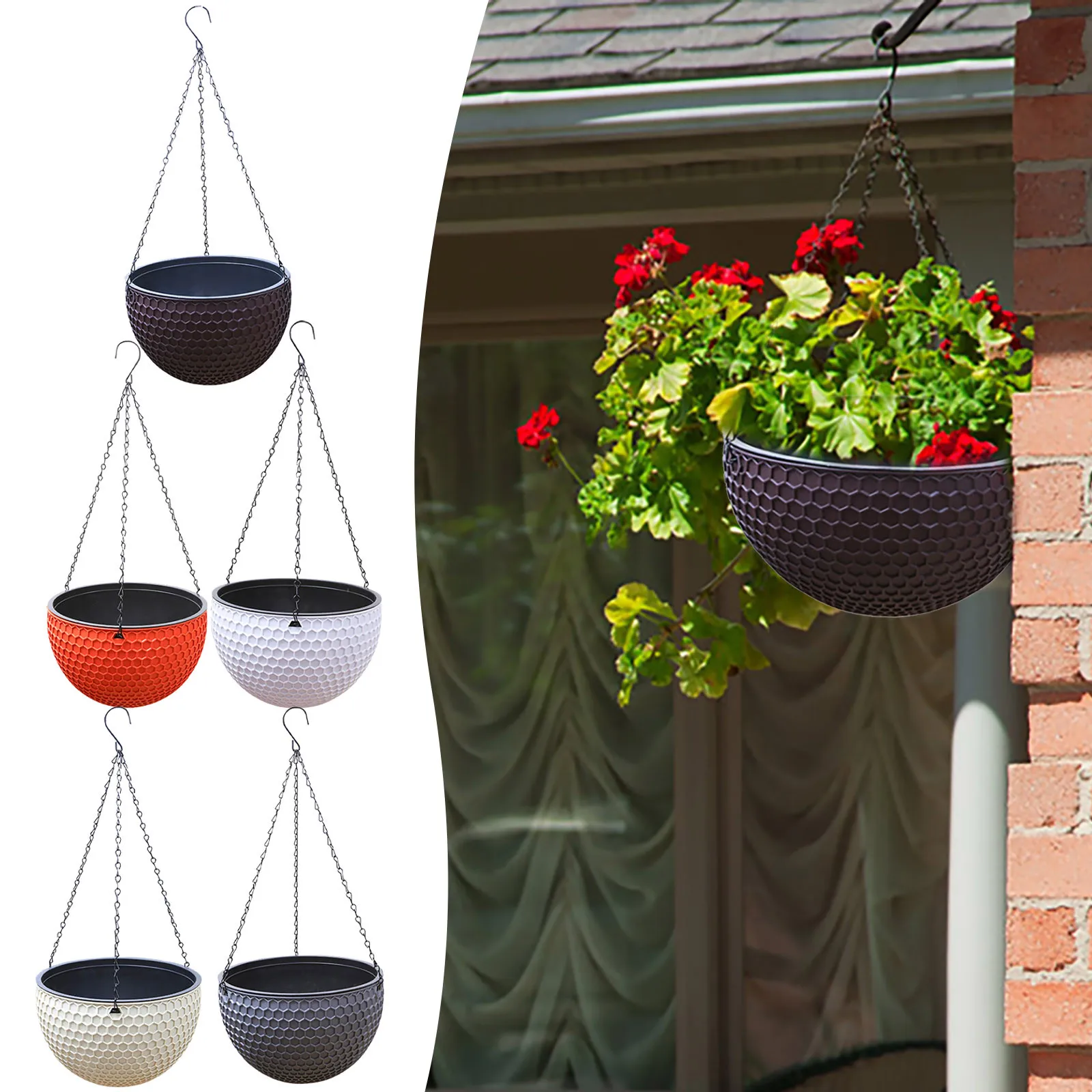 European Style Honeycomb Pattern Imitation Rattan Hanging Hanging Plastic Flower Pot Hanging Pot Indoor Hanging Basket