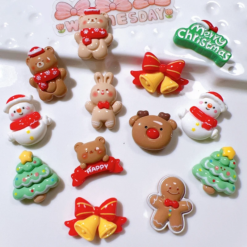 10 Pcs Cute Cartoon Christmas Deer Cookie Man Snowman Resin Scrapbook Diy Jewelry Wedding Children Gift Hairpin Accessories