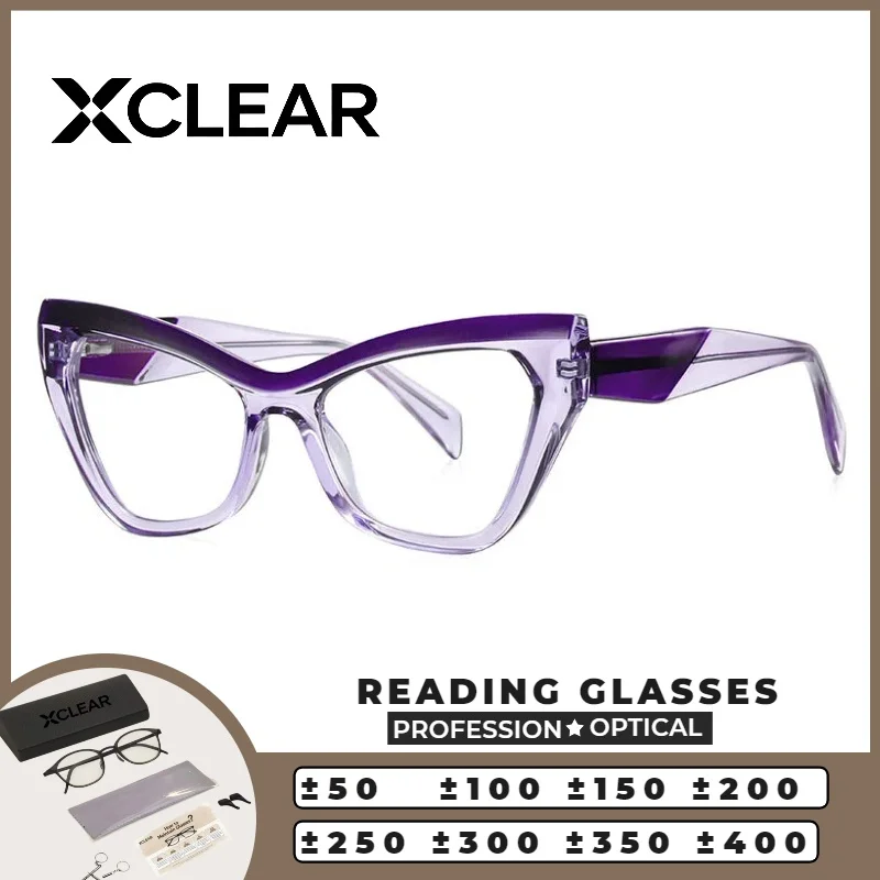 

Xclear Classic Versatile Retro Cat Eye Reading Currents Anti Blue Ray Full Rim Progressive Prescription Optical Eyewear