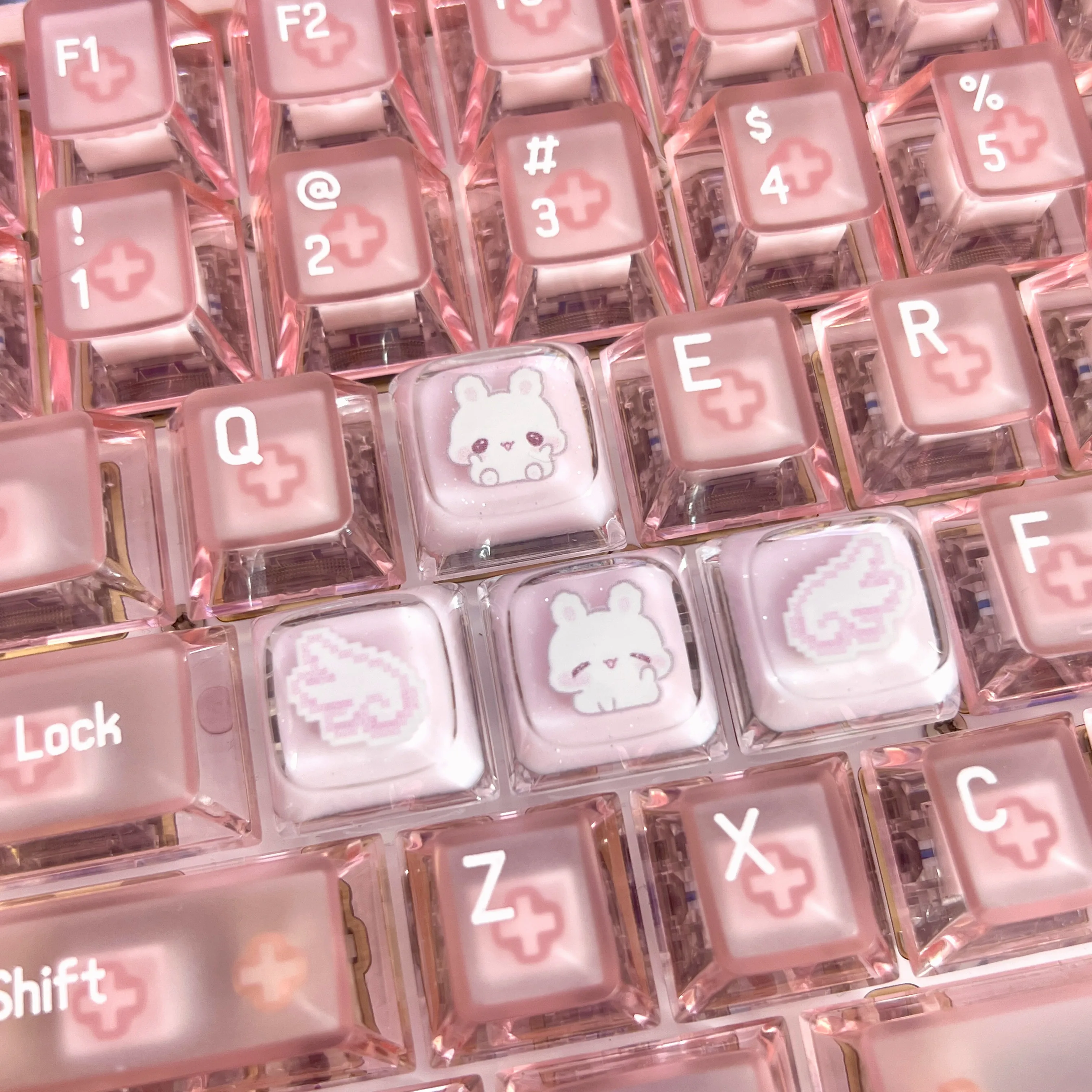 Pixel rabbit DIY transparent Epoxy keycap cross magnetic axis mechanical keyboard personality cute