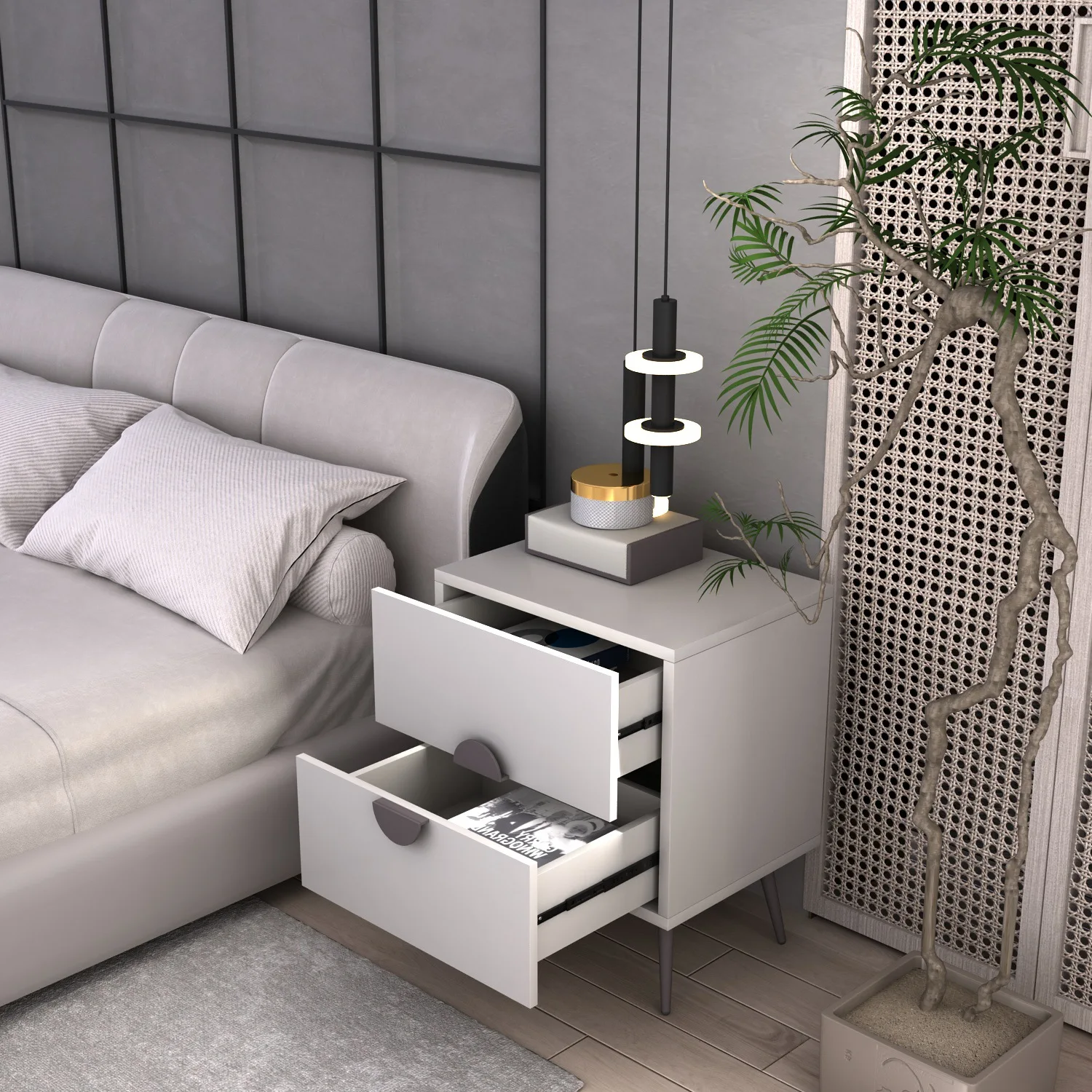 Simple and Modern Light Luxury High-end Bedside Table, Household Bedroom Bedside Storage Cabinet, Bedside Table with Drawers