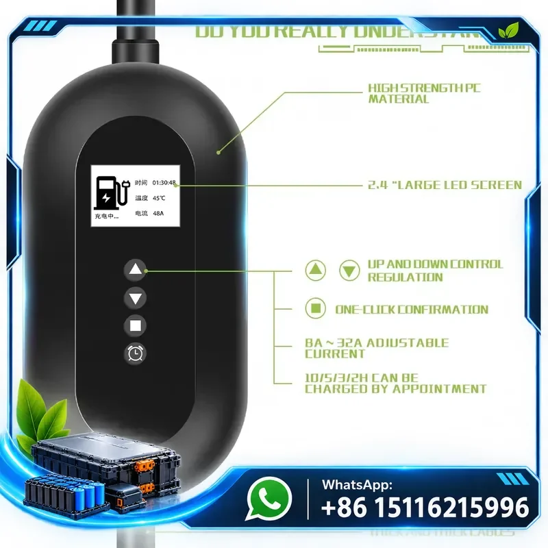 E-mingze 32A 22KW GBT Portable Ev Charger GB/T 20234 Ev Chargers for Home Support Mobile App 5m Cables for China Ev Cars