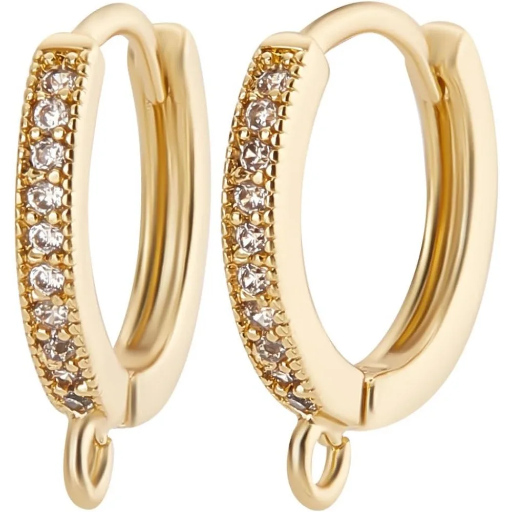 

14Pcs Cubic Zirconia Leverback Hooks 18K Gold Plated Huggie Hoop Earring Findings French Clip Ear Hooks with Loop for kit