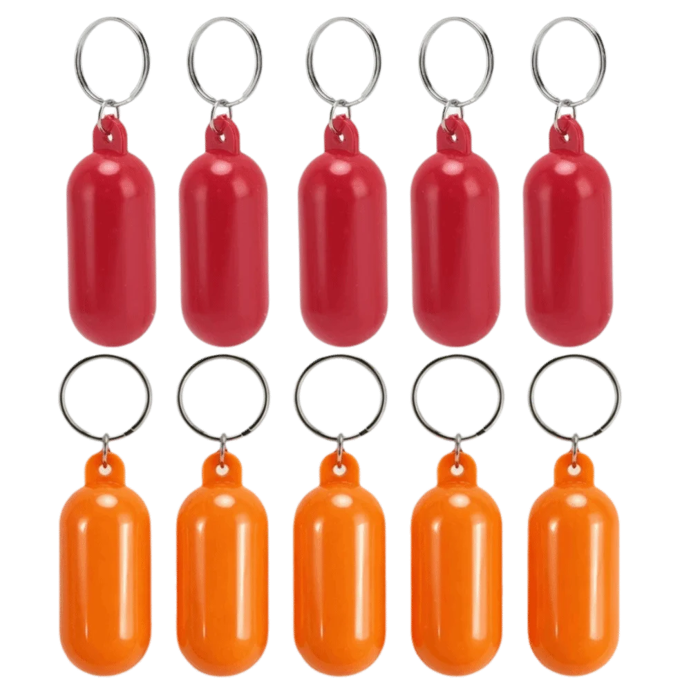 5pcs New 65x25x25mm Floating Keychain ABS Plastic Oval Buoyant Key Float Metal Key Ring Orange or Red Marine Keychain Swimming