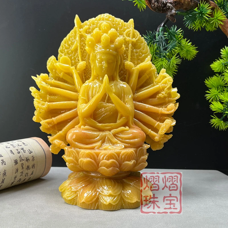 Imitation Shoushan Stone Serene and Peaceful Thousand-Handed Avalokiteshvara Buddha Statue Ornament for Buddhist Temples and Shr