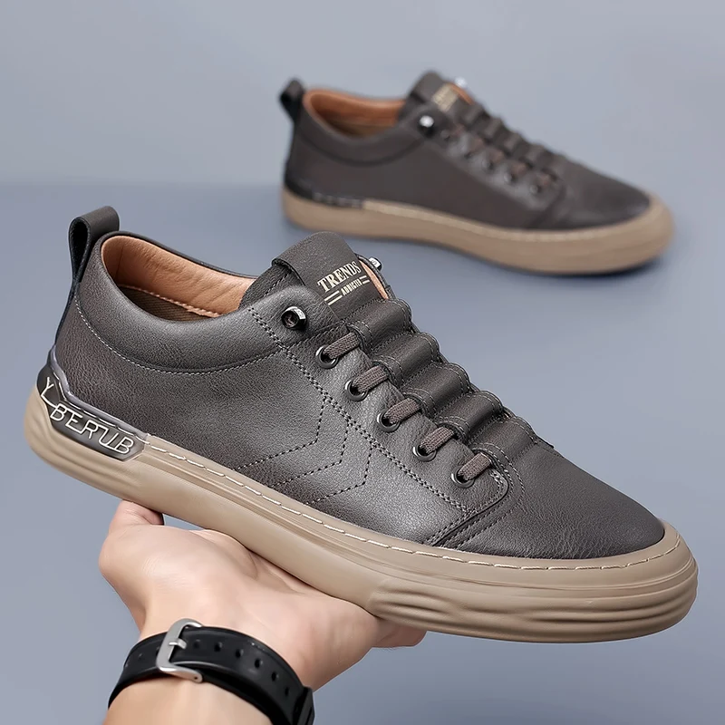 

High Quality New Fashionable Men's Casual Board Shoes Men's Comfortable Hand Sewn Two-layer Cowhide Casual Lace Up Leather Shoes
