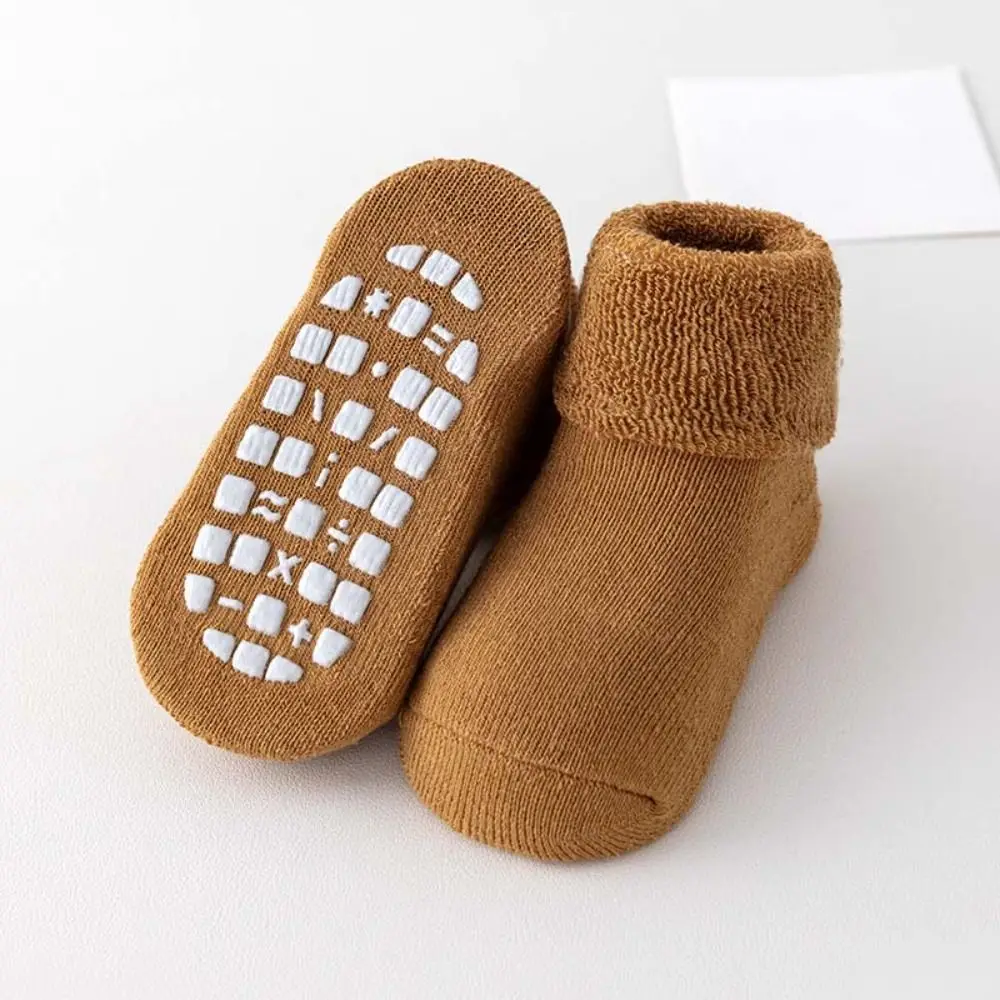 4Pairs Solid Color Thicken Baby Socks Anti-slip Warm Infant Learning Walk Socks Winter Autumn Baby Hosiery Home Sleep Socks