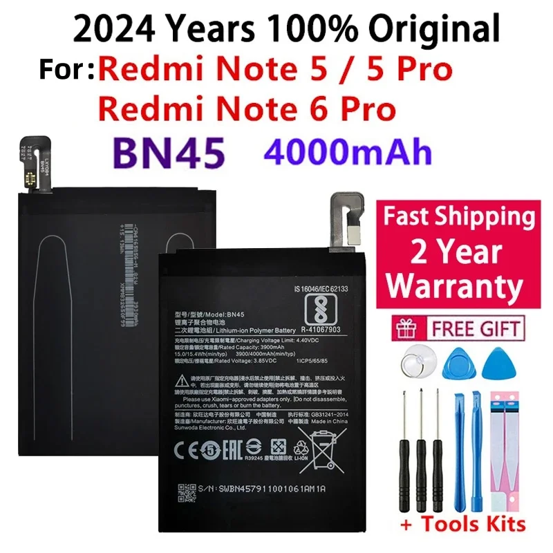 

Original Phone Battery For Xiaomi Redmi Note 5, Note5, Note 6 Pro, BN45, 4000mAh, Replacement Batteries, Fast Shipping, 100%