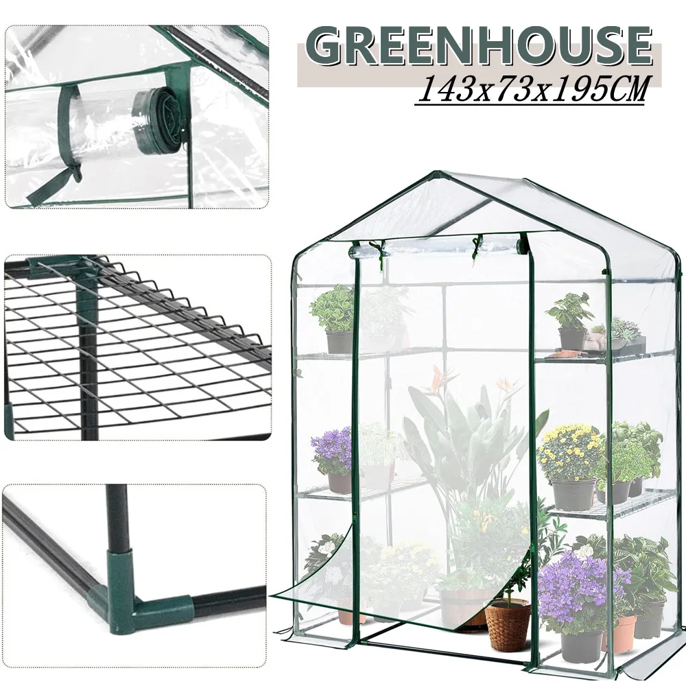 Walk-in 3-Tier Greenhouse Portable Indoor Outdoor Gardening Flower Plant Greenhouse with Shelves+Cover, Garden Plant Green House