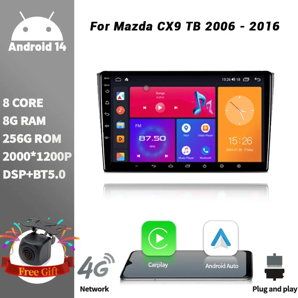 Android For Mazda CX9 TB 2006 - 2016  Car Radio Multimedia Player Navigation Wireless CarPlay Touch Screen Stereo