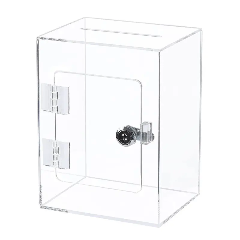 A21Q -Acrylic Donation Ballot Box- Tip Jar For Money With Lock Key Suggestion Box Comment Box Vote Box