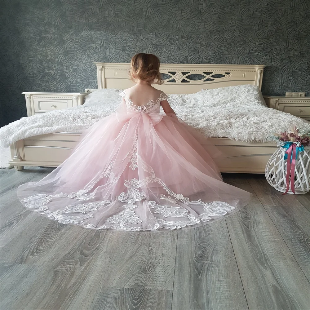 

Pink Flower Girl Dresses Birthday Prom Party First Communion Custom Princess kids Costumes