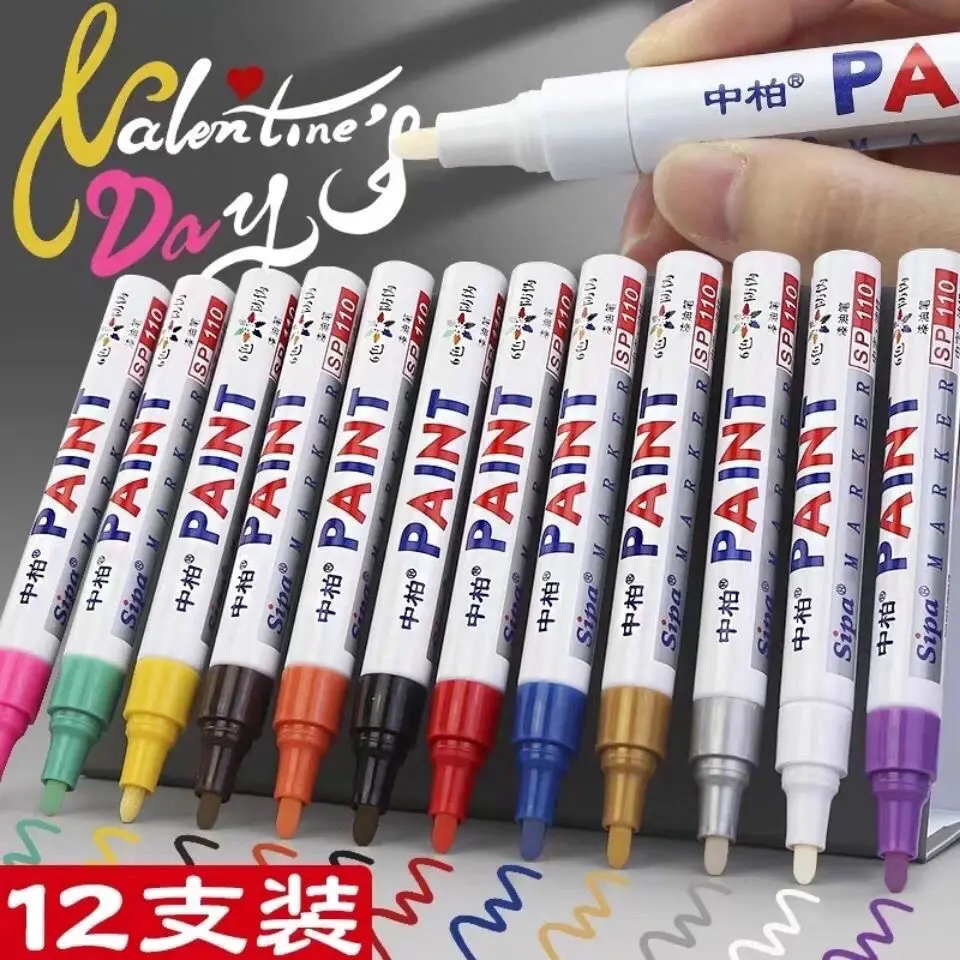 12colors Paint Pen Oily White Marker For Tire Graffiti Metal Plastic Wood Graffiti Stone Painting Shoes