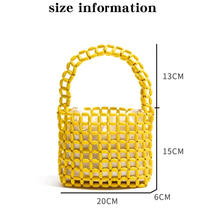 MABULA Niche Design Handmade Bamboo Knitted Handbag Retro Artistic Women's Vintage Beaded Clutches Hollow Out Shoulder Tote Bags