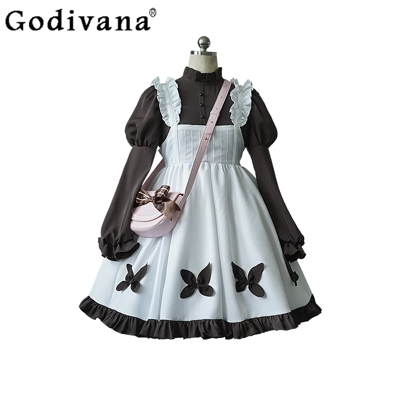 Disfraces de sirvienta para niña, vestido de uniforme blanco y negro a la moda, conjunto completo de diadema para mujer, accesorios para bolso, trajes de vestir