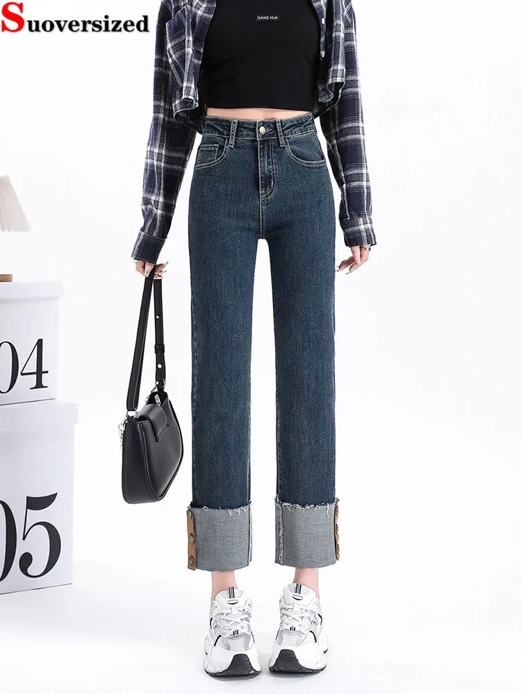 

Fashion Ankle-Length Jeans Vintage Women's Casual Streetwear Straight Denim Pants Retro Fashion High Waisted Slim Vaqueros